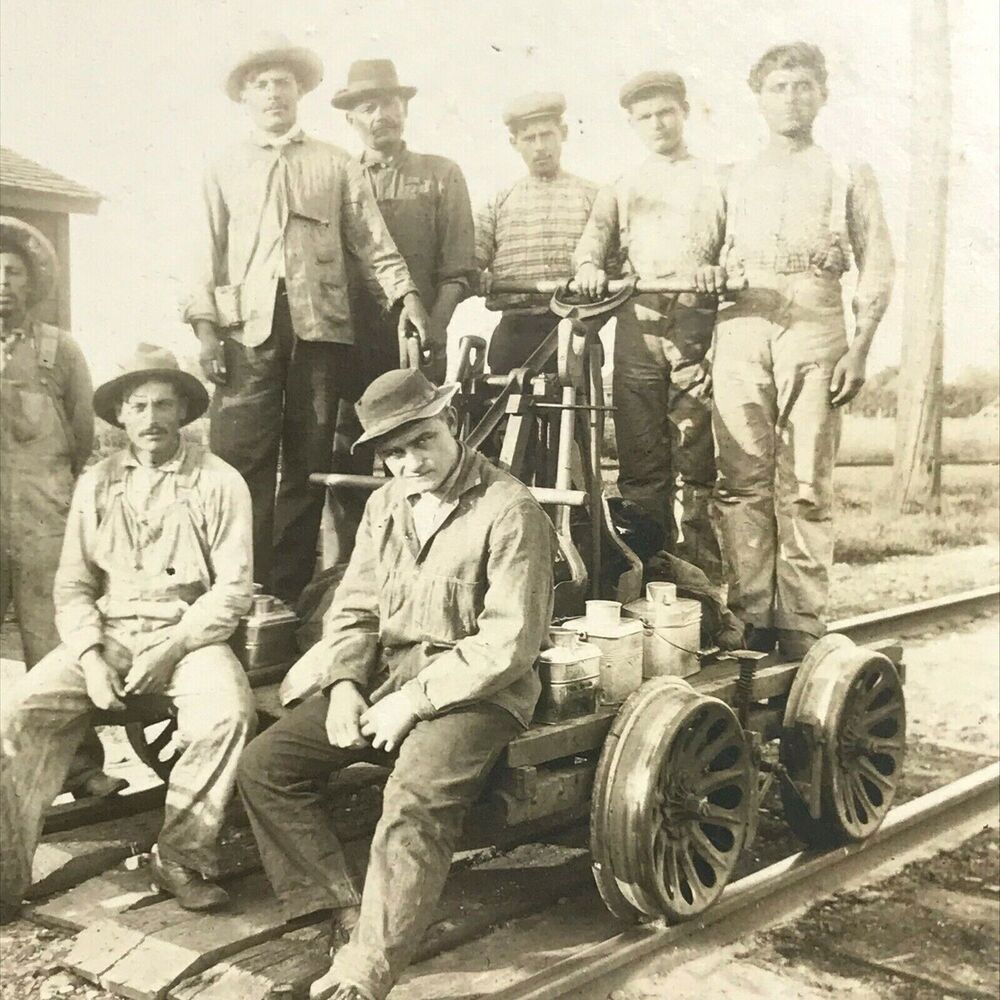 Antique Railroad Section Gang Handcar Track Cycle Crew Photo c1900s Original